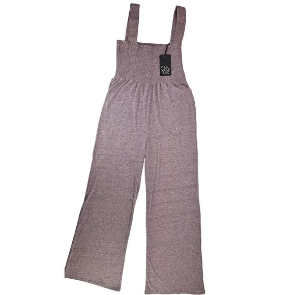 Chaser Women Smocked Wide-Leg Jumpsuit Stretchy Straps Soft Fabric Small Purple - Picture 1 of 5